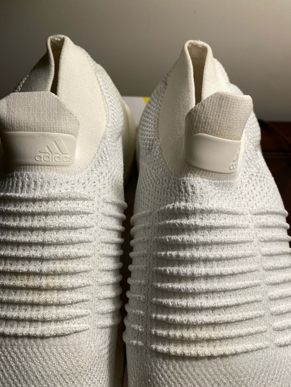 adidas White Slip-On Knit Ribbed Sneakers. Ultra Boost - Picture 3 of 11